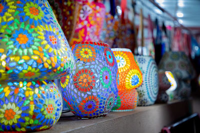 Close-up of multi colored decorations for sale in market