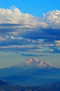 Aerial view of snowcapped mountains against sky
