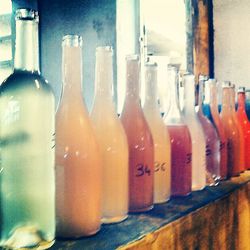 Close-up of bottles on shelf