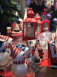 Close-up of christmas decorations on table