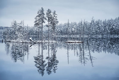 Scenic view of lake against sky during winter