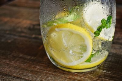 Close-up of drink in glass on table