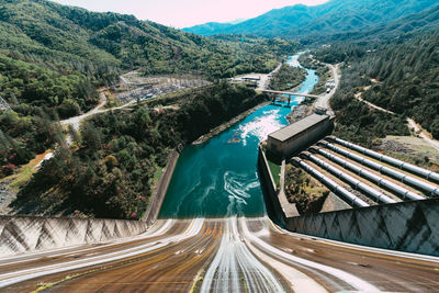 High angle view of road by mountain