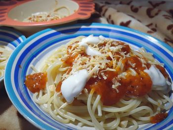 High angle view of meal served in plate