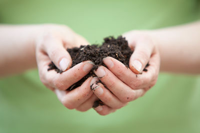 Close-up of woman with soil in hands