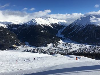 Scenic view of snowcapped mountain against sky