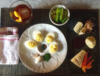 High angle view of food served in plate