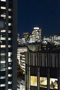 Illuminated buildings at night