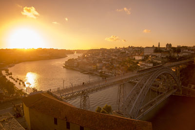 High angle view of dom luis i bridge over douro river in city