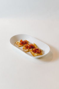 High angle view of meat on plate