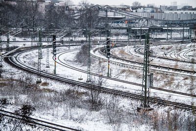 High angle view of railroad tracks during winter