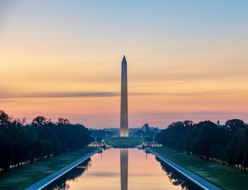 View of washington monument at sunset