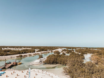 Panoramic shot of land against clear sky