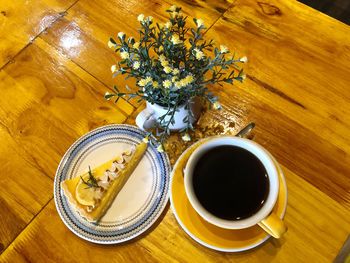 High angle view of coffee on table