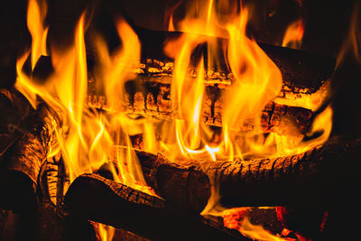 Close-up of fire burning at night