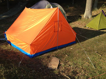 View of tent on field