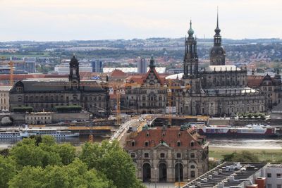 High angle view of buildings in city