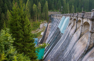 High angle view of dam by river