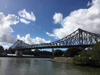 Bridge over river against cloudy sky