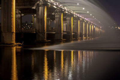 Banpo bridge over han river against sky in city at night