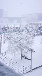 Aerial view of snow covered landscape