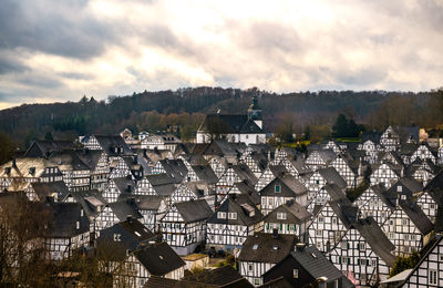 High angle view of townscape against sky