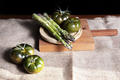 High angle view of vegetables on cutting board