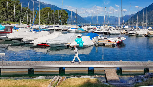 Boats moored in harbor