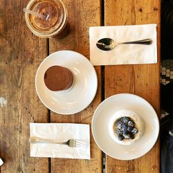 High angle view of breakfast on table