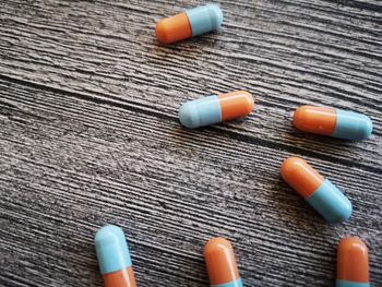 High angle view of multi colored pencils on table