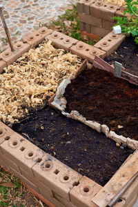 High angle view of food in yard