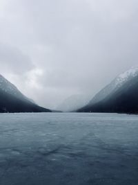 Scenic view of lake against sky during winter