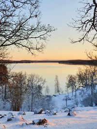 Scenic view of lake against sky during winter