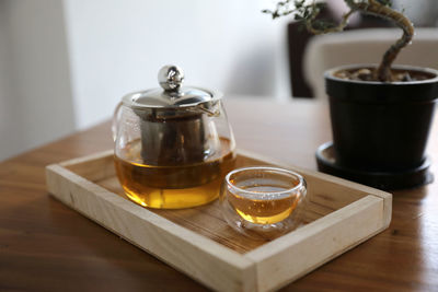 Close-up of tea cup on table