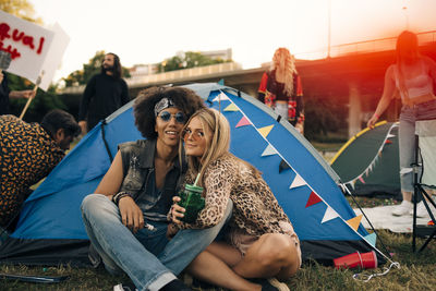 Group of people relaxing outdoors