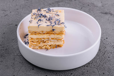 High angle view of dessert on table