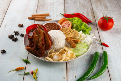 High angle view of vegetables on table