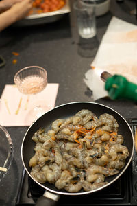 High angle view of meal served on table