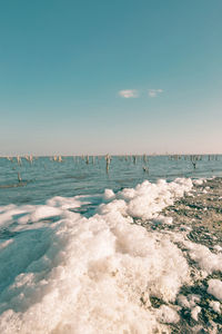 Scenic view of beach against clear sky