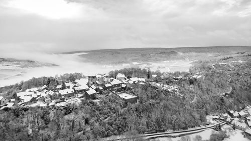 High angle view of townscape against sky