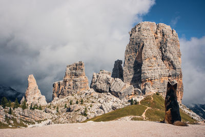 Low angle view of rock formation against sky