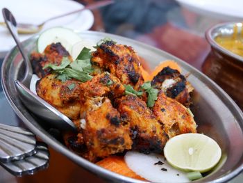 Close-up of meal served in plate