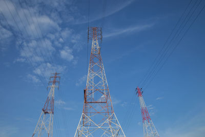 Low angle view of electricity pylon against sky