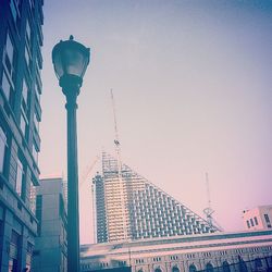 Low angle view of building against blue sky