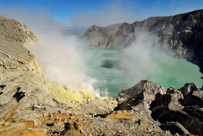 Smoke emitting from volcanic mountain