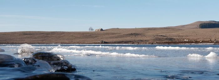 Scenic view of frozen lake against sky