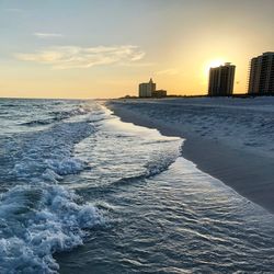 Scenic view of sea against sky during sunset