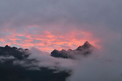 Scenic view of mountains against sky during sunset