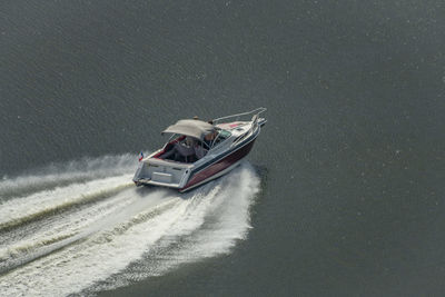 High angle view of boat in lake