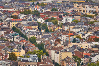 Aerial view of the residential buildings in frankfurt away from the banking district